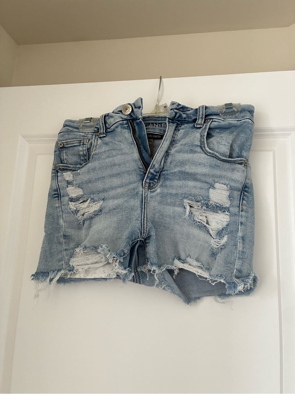 American Eagle Outfitters Light Blue Distressed Denim Shorts